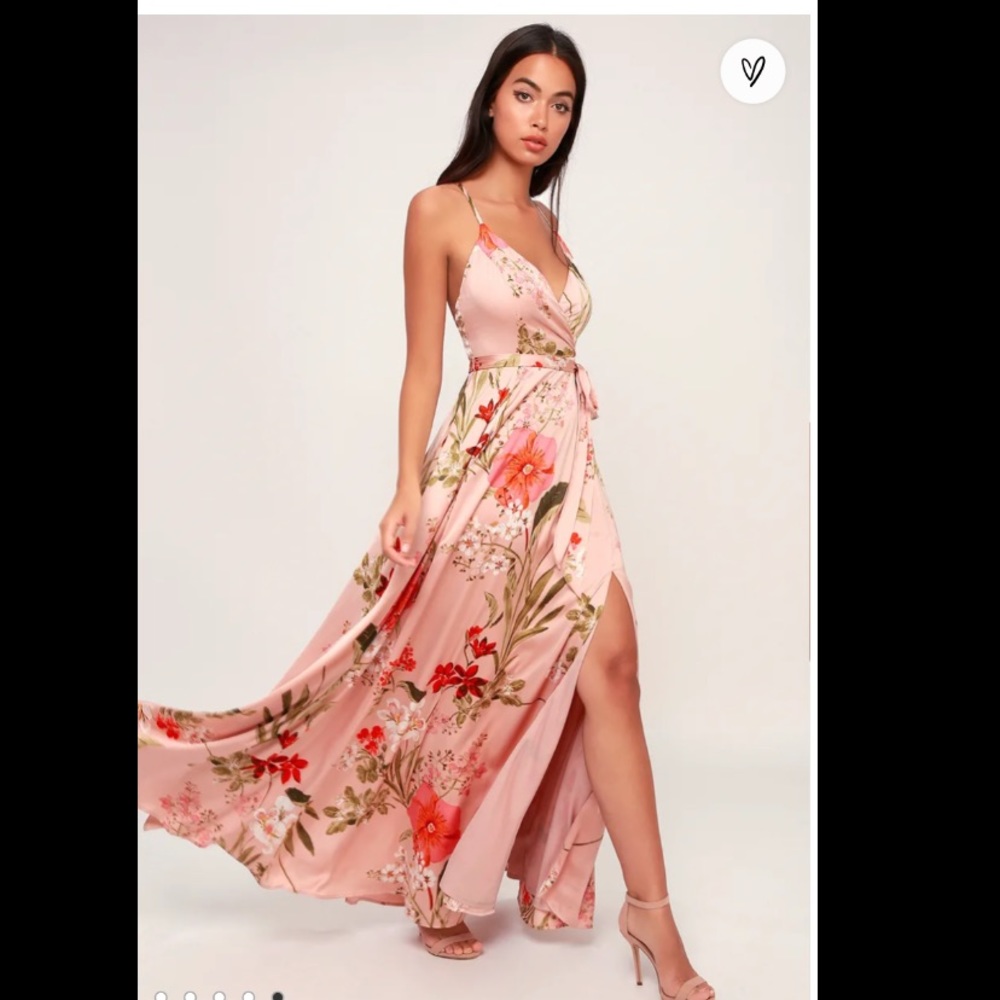 LULUS still the one blush pink floral satin maxi